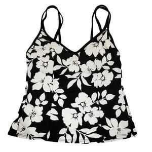Miraclesuit Black White Floral Tankini Top Size 8